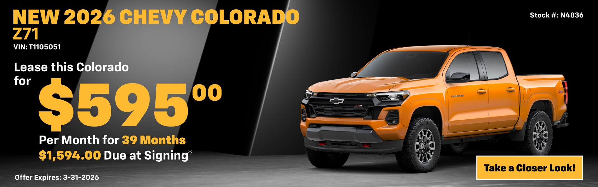 2026 Chevrolet Colorado Z71 Lease Special: $535 per month