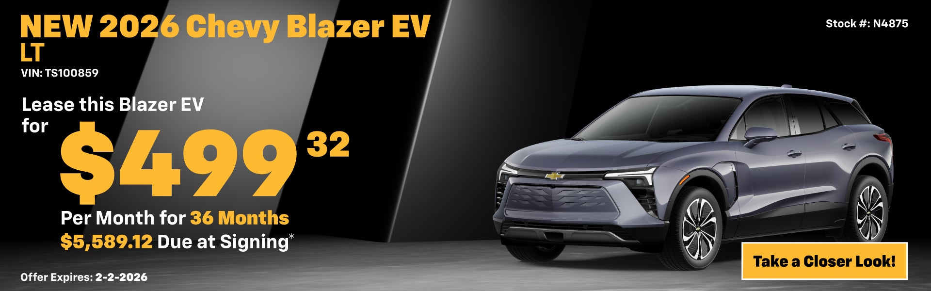 2026 Chevrolet Blazer EV LT Lease Special: $499.32 per month