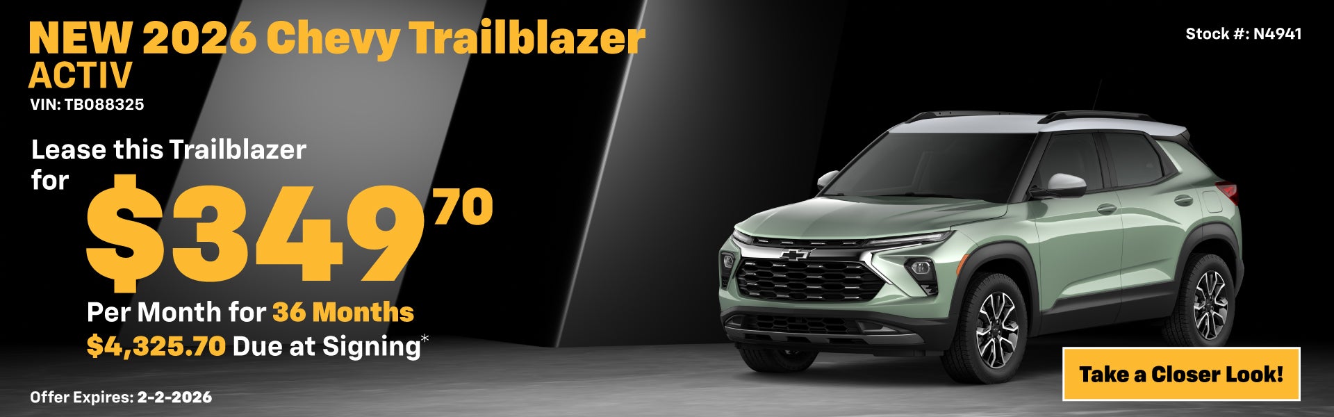 2026 Chevrolet Trailblazer ACTIV Lease Special: $349 per month