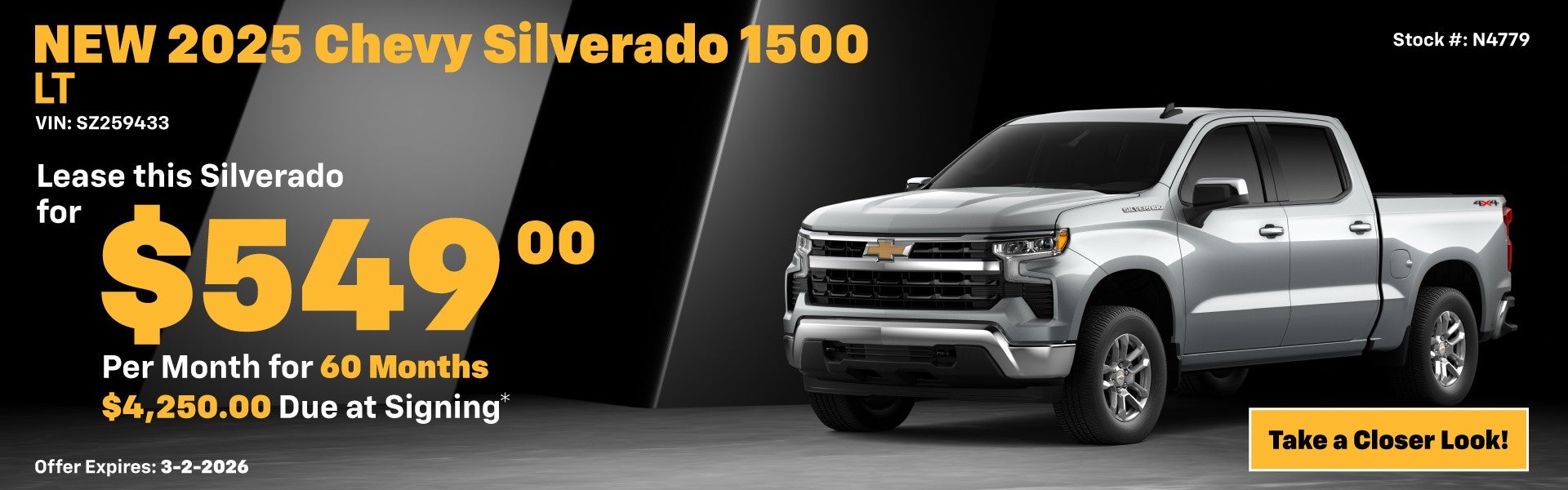 2025 Chevrolet Silverado 1500 LT Lease Special: $549 per mon