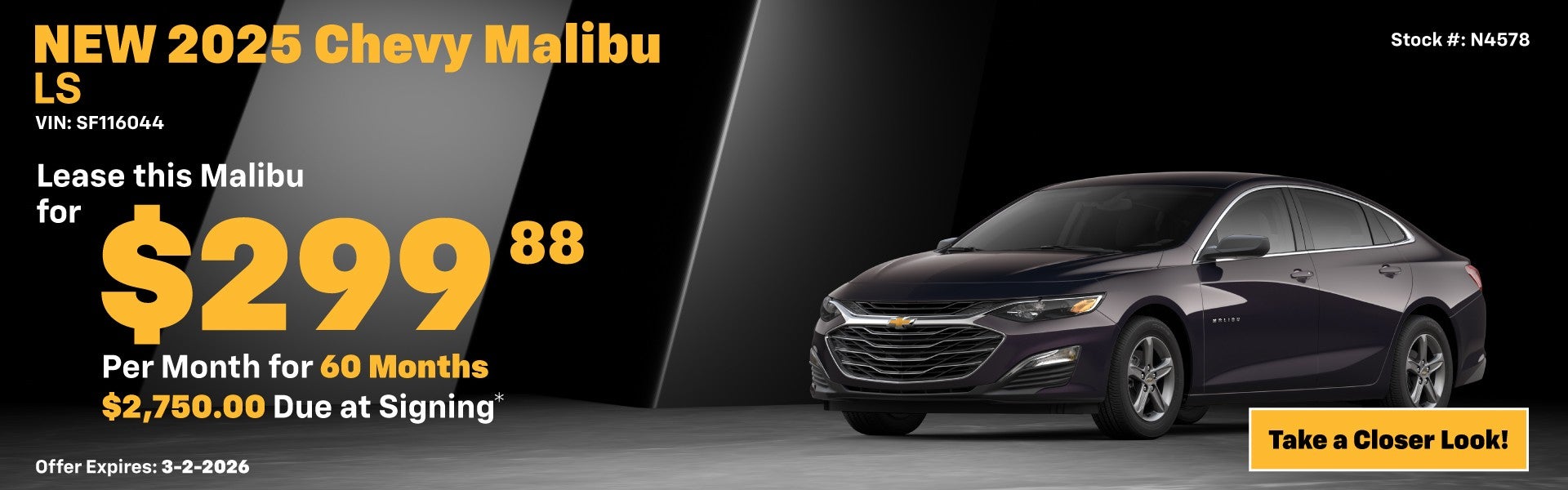 2025 Chevrolet Malibu LS Lease Special: $299.88 per month