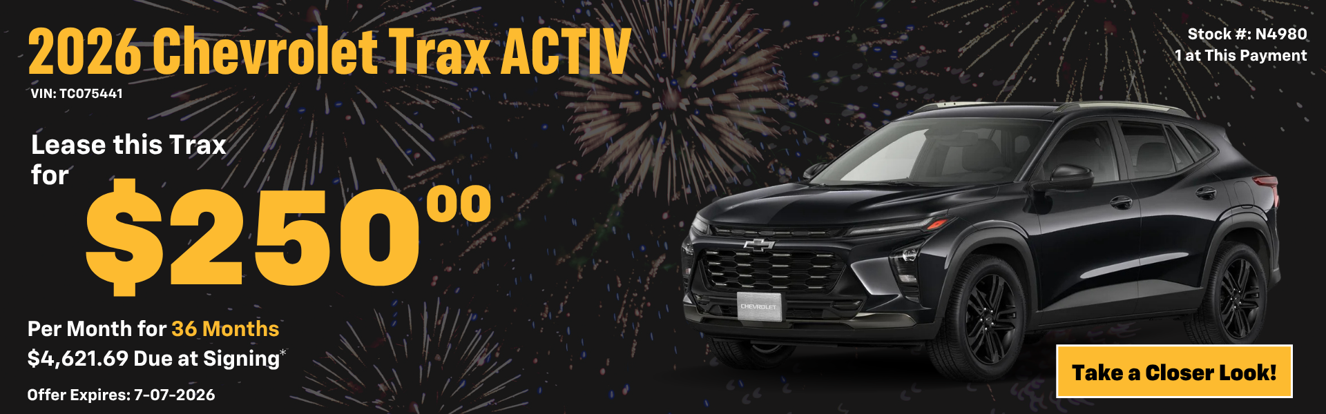2026 Chevrolet Trax ACTIV Lease Special: $250.00 per mo.