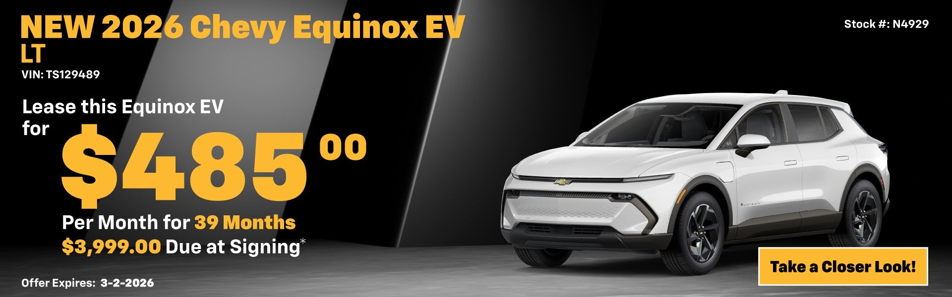 2026 Chevrolet Equinox EV LT Lease Special: $485 per month
